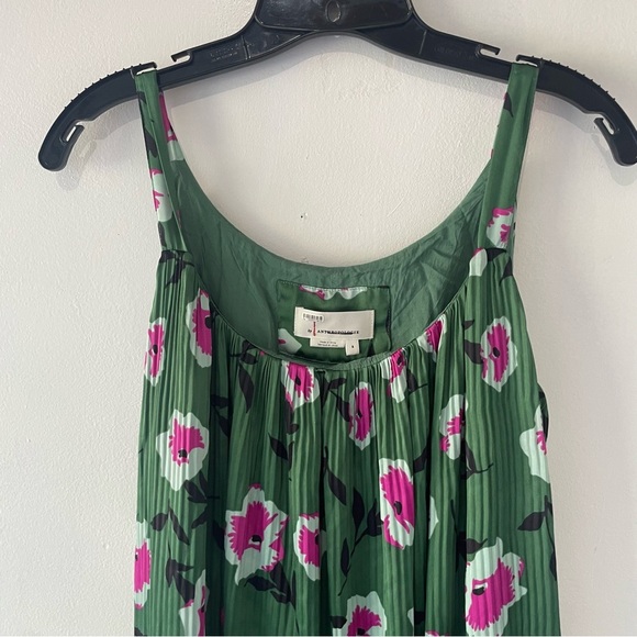 Anthropologie Mireille Green Pink Floral Print Pleated Midi Dress 37385 - Picture 4 of 11